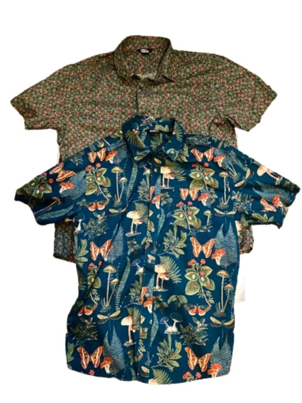 Eddie Bauer Baja Print Shirts Lot of Two Button Front Short Sleeve Cotton Large